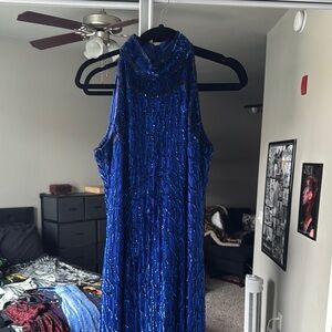 Stunning Blue Sequin Halter Dress